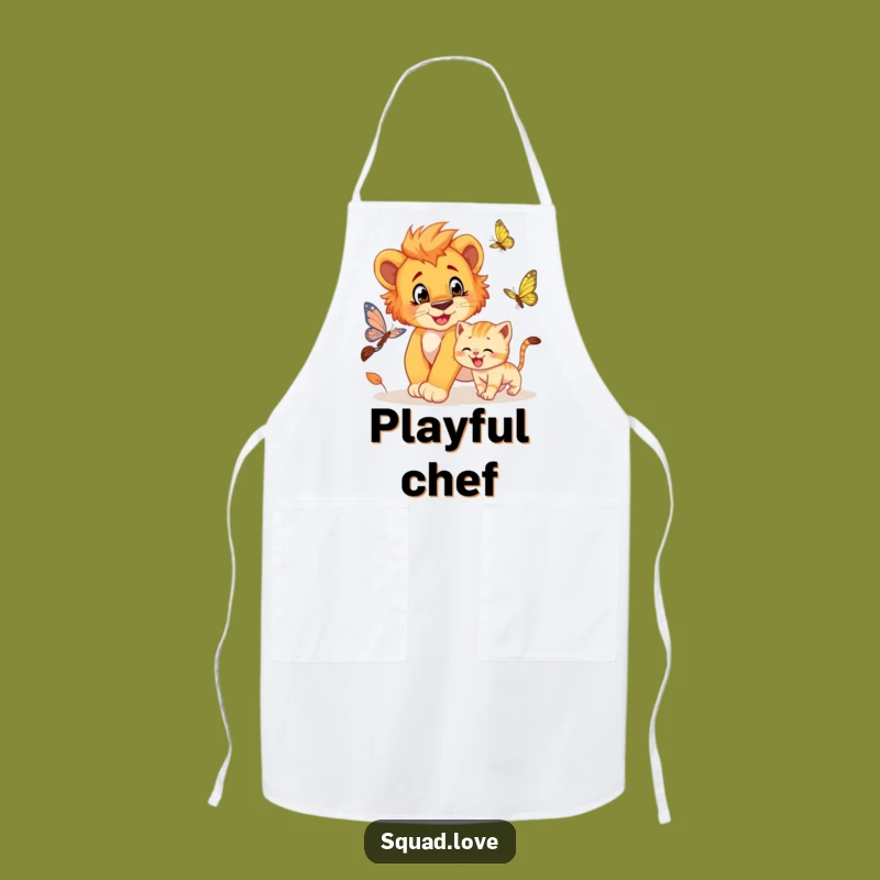 Funny Lion Cub & Kitten Apron - Cook with Playful Charm!