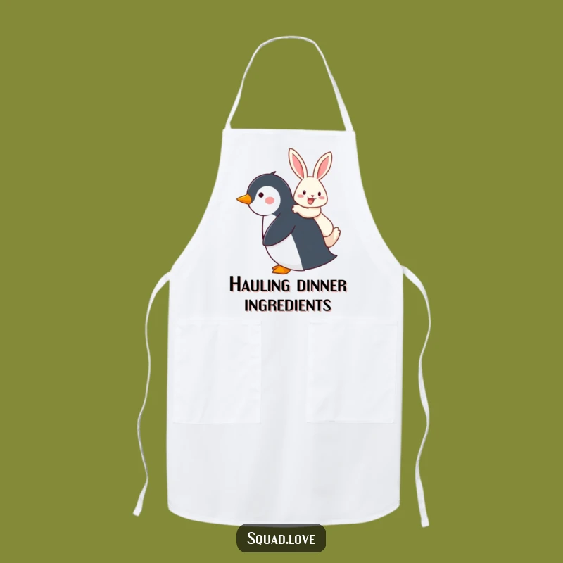 Funny Penguin & Rabbit Piggyback Apron, Kitchen Humor Chef Gift