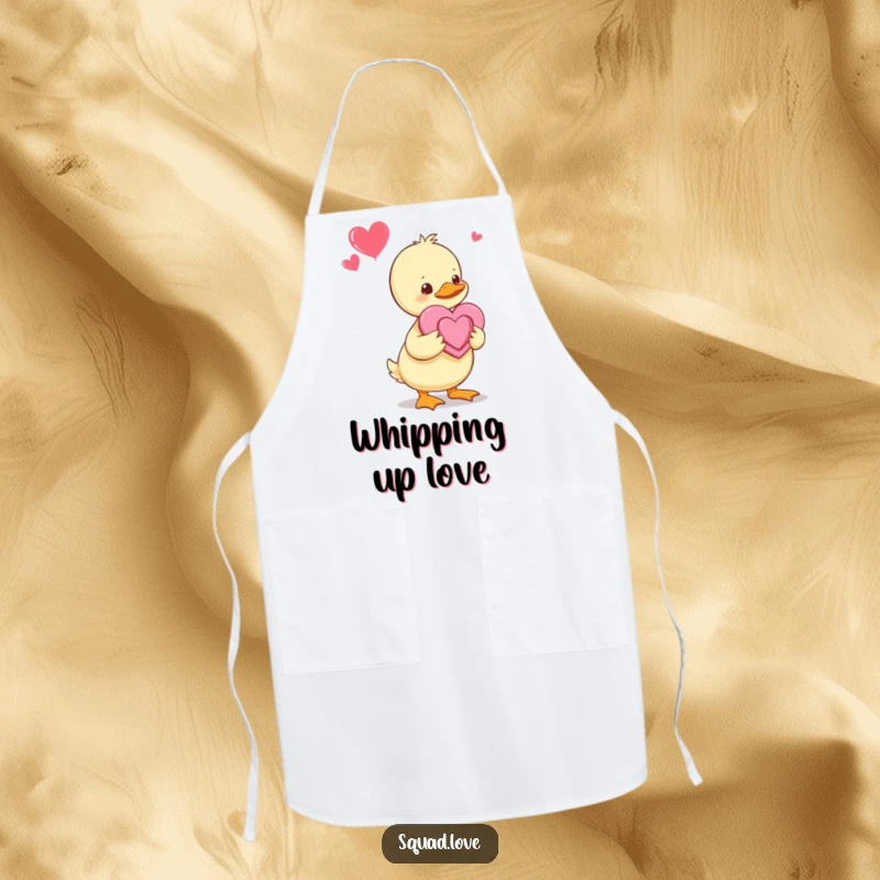Funny Duckling Apron: A baby duckling offers a handmade heart to its parents, a cute and sweet addition to any kitchen for culinary fun.