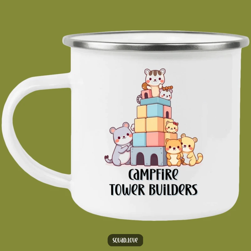 Funny Kawaii Animal Tower Camping Mug: Adventure Fuel with Cute Humor!