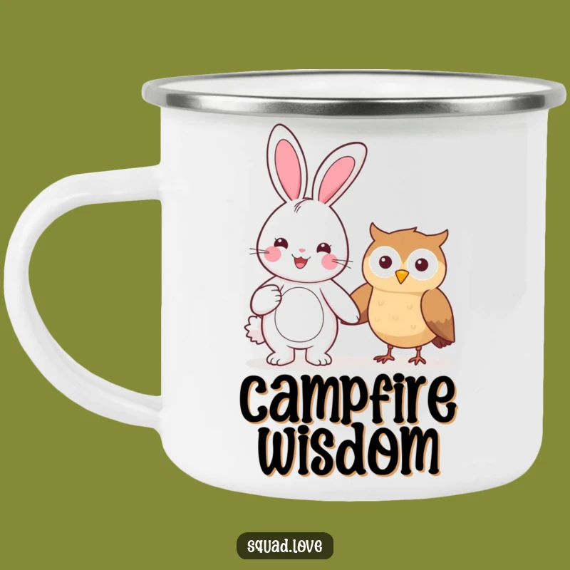 Funny Kawaii Bunny & Owl Camping Mug - Outdoor Pals, Rustic Funny Gift