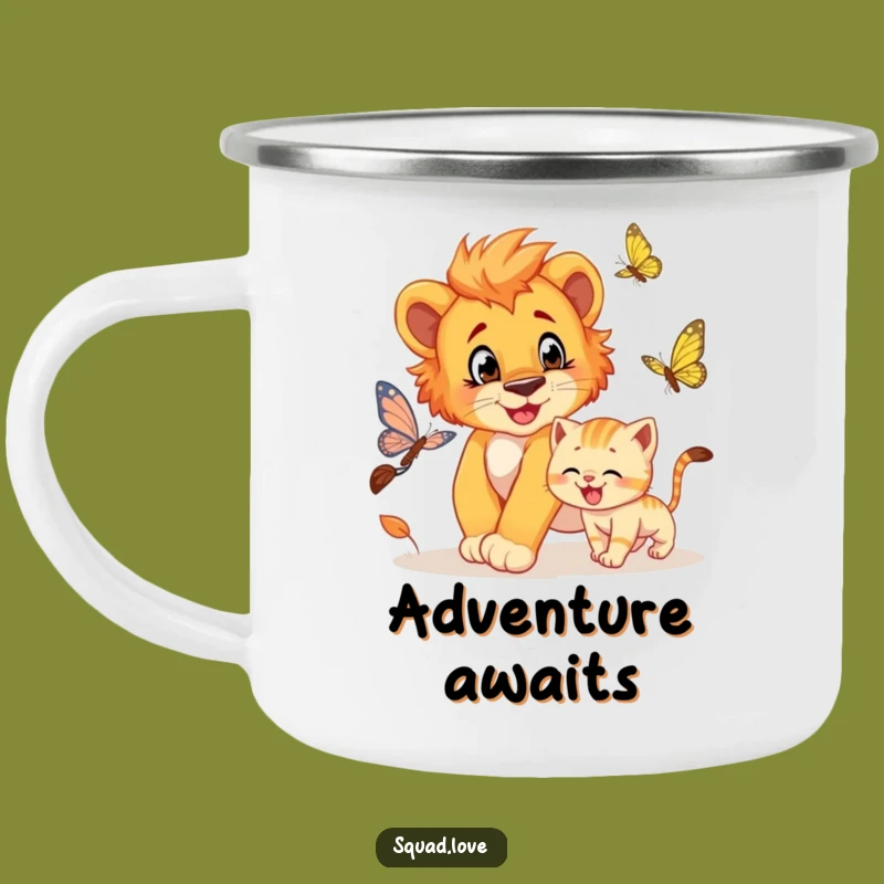 Funny Lion Cub & Kitten Camping Mug - Adventure Fuel for Fun