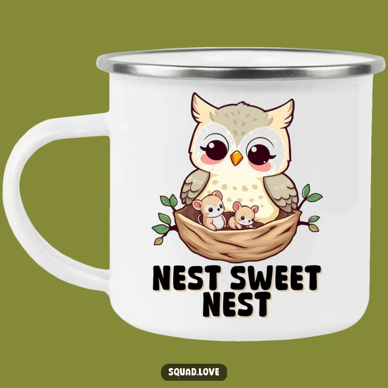 Funny Owl and Mouse Camping Mug: Durable Woodland Enamelware, Sweet Funny Gift for Campers