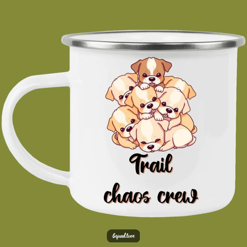 Funny Puppy Pile Camping Mug - Playful Dogs Outdoors - Hilarious Gift