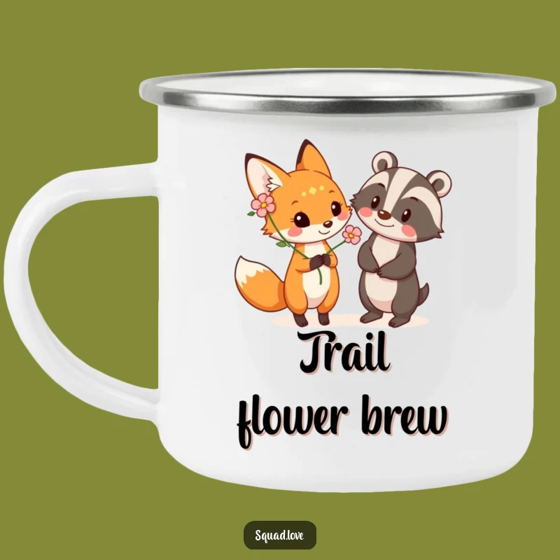 Funny Fox & Badger Flower Camping Mug - Durable Nature Gift for Outdoors