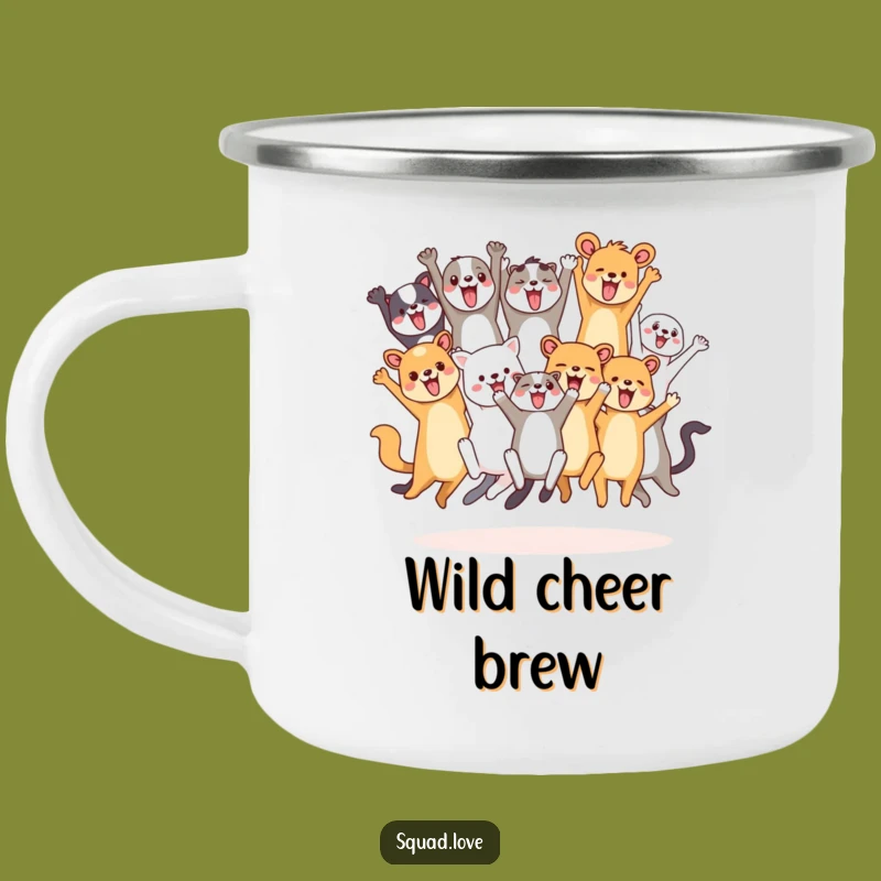 Funny Animal Friends Cheering Camping Mug - Durable Drinkware for Celebrations