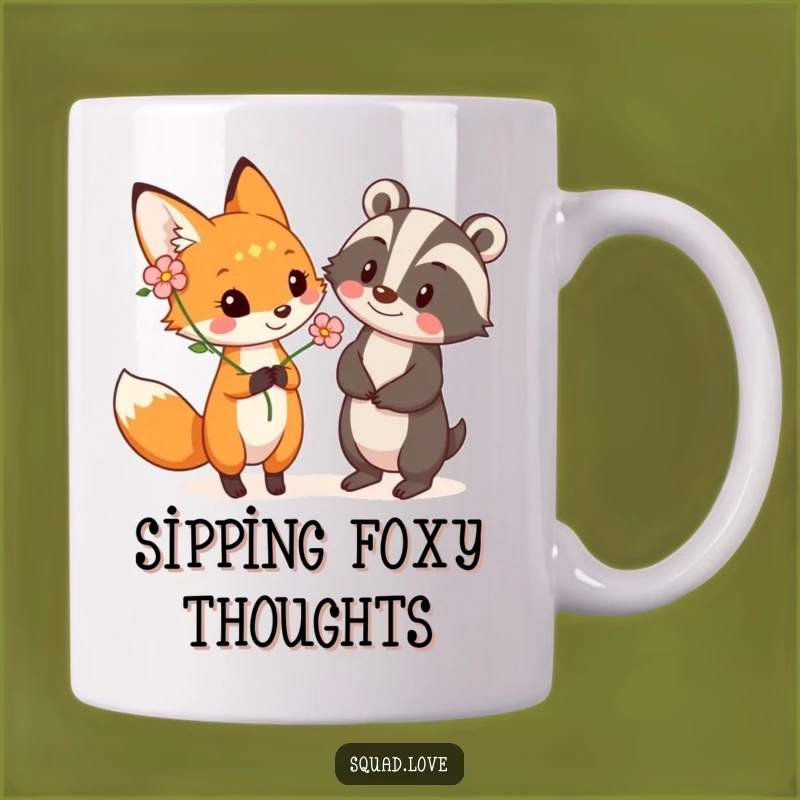 Funny Fox & Badger Flower Mug - Whimsical Friendship Gift for Nature Lovers