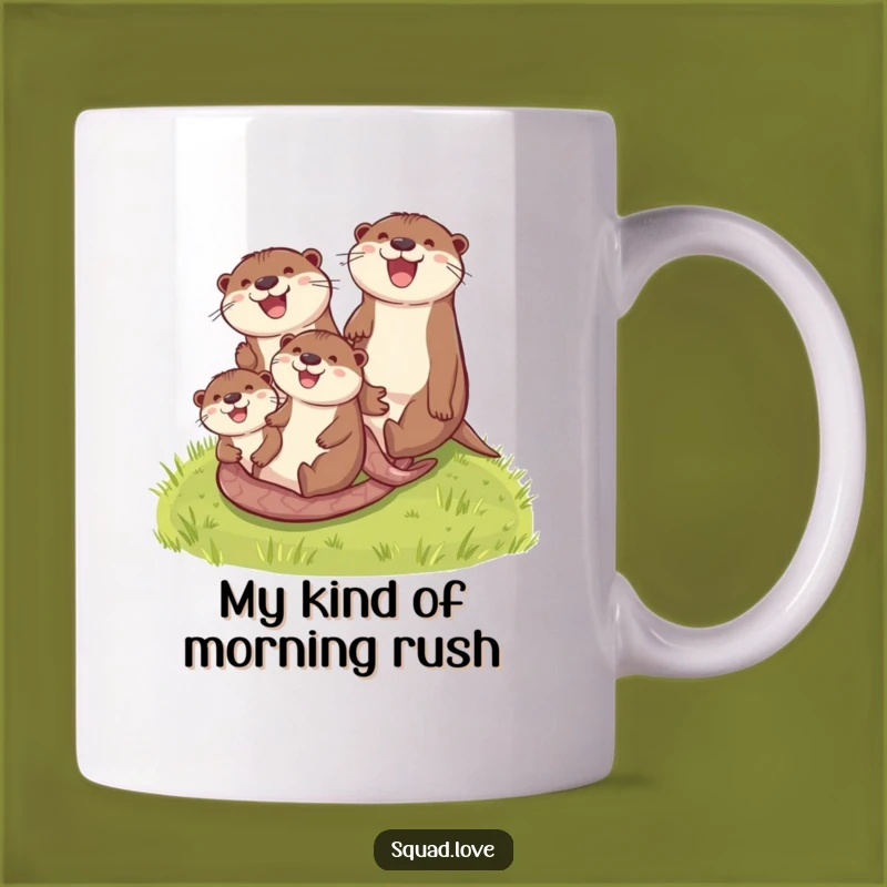 Funny Otter Family Sliding Mug: Hilarious Grassy Hill Fun, Perfect Gift