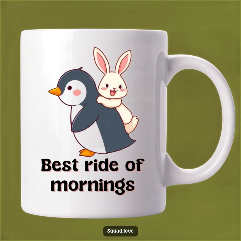 Funny Penguin & Rabbit Piggyback Mug, Hilarious Animal Friendship Gift