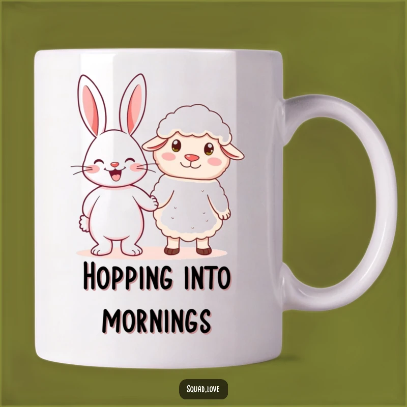 Funny Rabbit & Sheep Holding Hands Mug - Adorable Friendship Gift