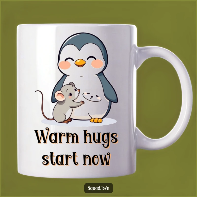 Funny Penguin & Mouse Hug Mug: Adorable Comfort, Hilarious Gift!