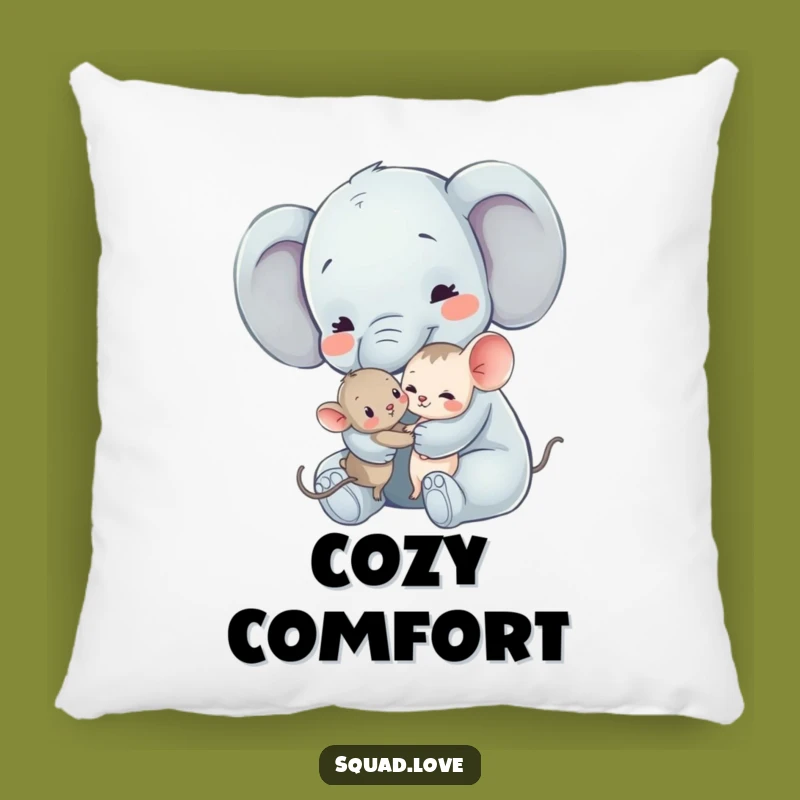 Funny Gentle Hug Pillow: Cozy Elephant & Mouse Comfort, Heartwarming Accent