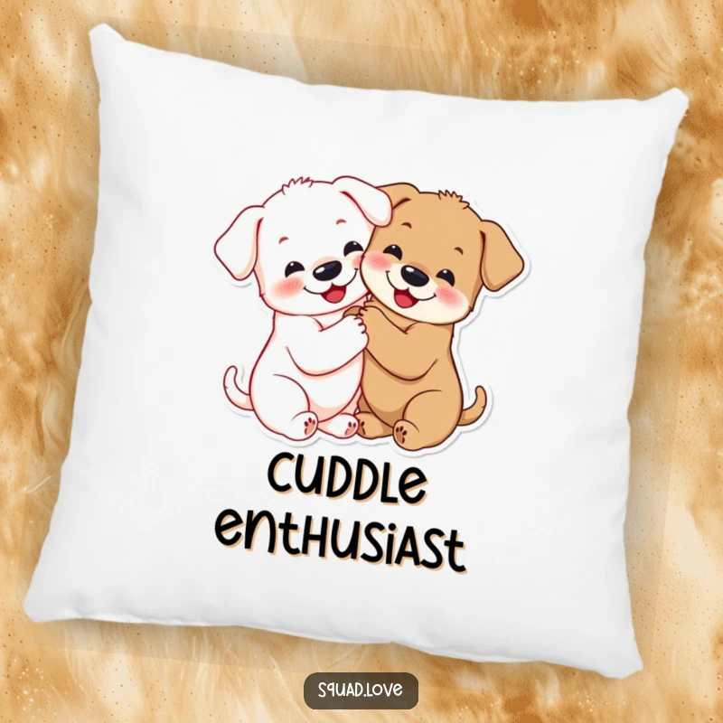 Funny puppy hug pillow with two smiling puppies hugging tightly, paws linked, offering cozy comfort and adorable visuals.