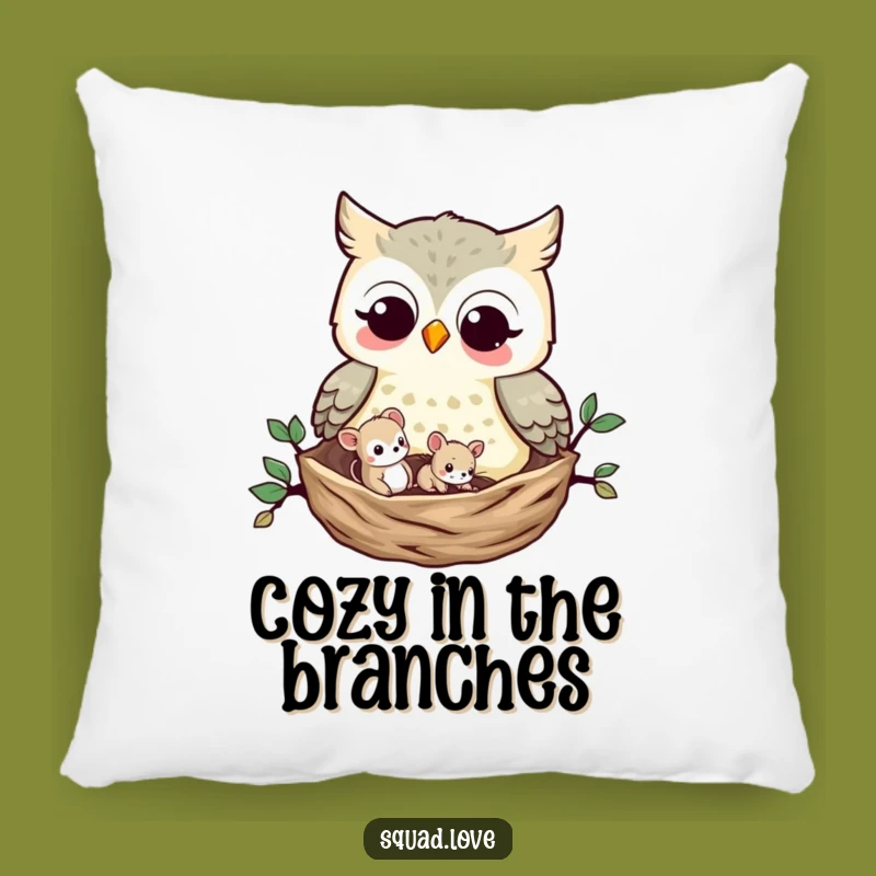 Funny Owl and Mouse Pillow: Cozy Woodland Nest Cushion, Sweet Funny Gift for Comfort and Cuteness