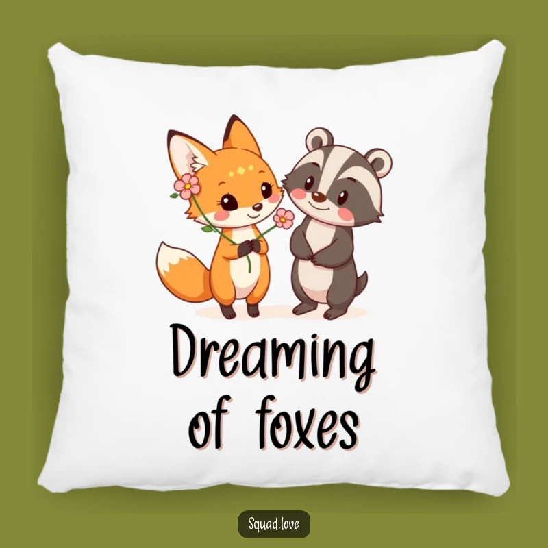 Funny Fox & Badger Flower Pillow - Cozy Woodland Decor and Sweet Gift