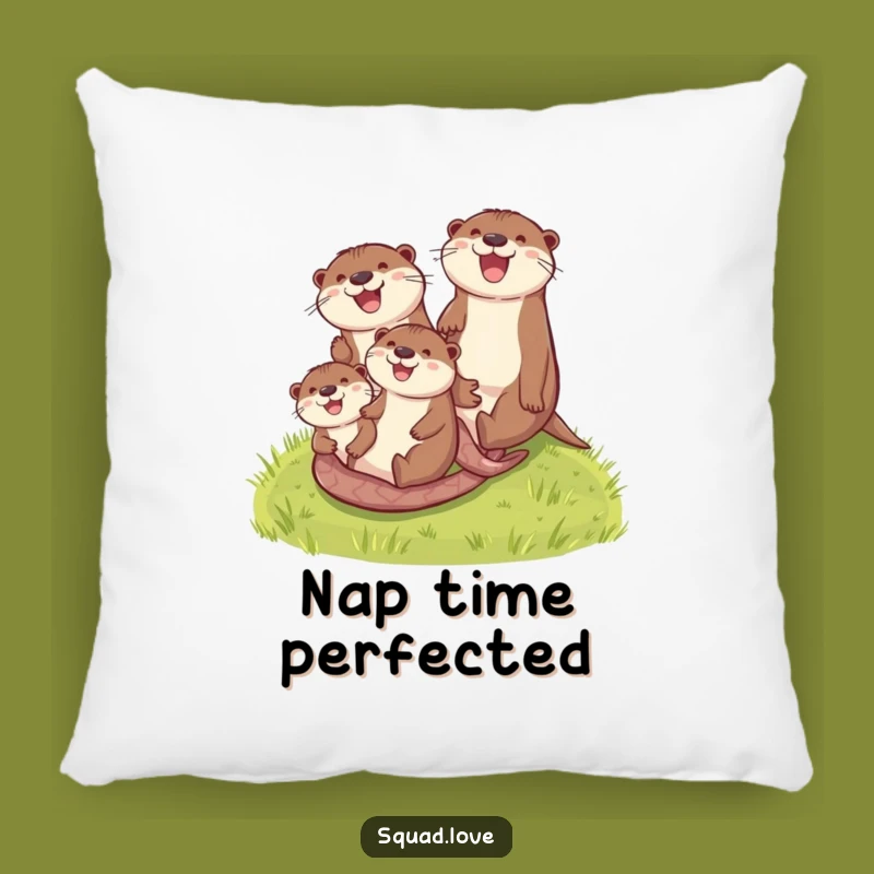 Funny Otter Family Pillow: Cozy Grassy Hill Slide, Comfy & Hilarious Decor