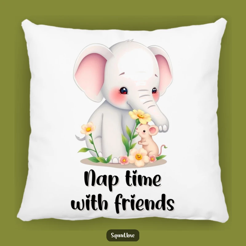 Funny Elephant Mouse Flower Pillow - Cute Comfy Friendship Decor