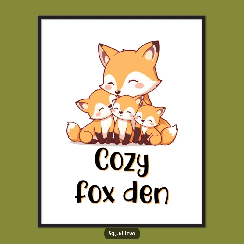 Funny Mother Fox & Kits Digital Art: Tender Moments, Instant Warmth, Gift