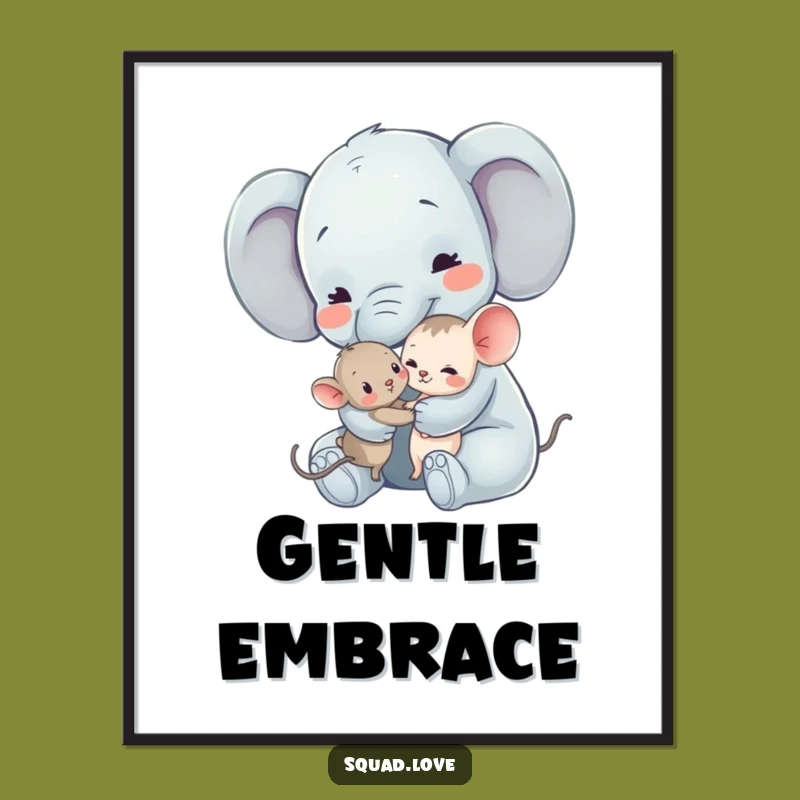 Funny Gentle Giants Digital Print: Elephant & Mouse Art, Heartwarming Download