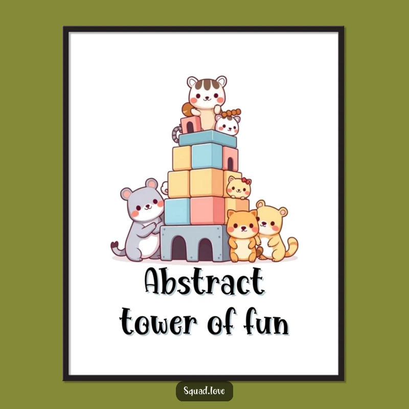 Funny Kawaii Animal Tower Digital Art: Bring Home Cute Humor Instantly!