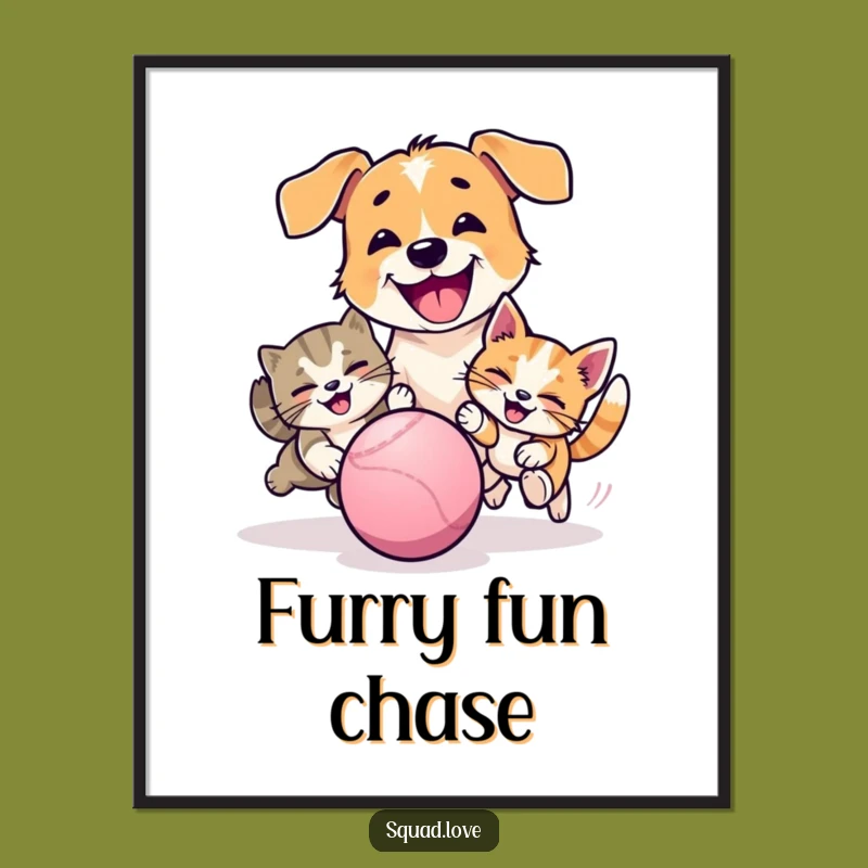 Funny Pet Chase Digital Art: Instant Dog and Cat Fun for Walls