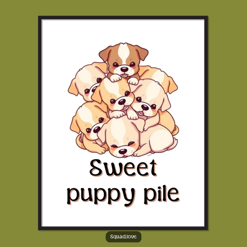 Funny Puppy Pile Digital Art - Printable Dog Decor - Hilarious Gift