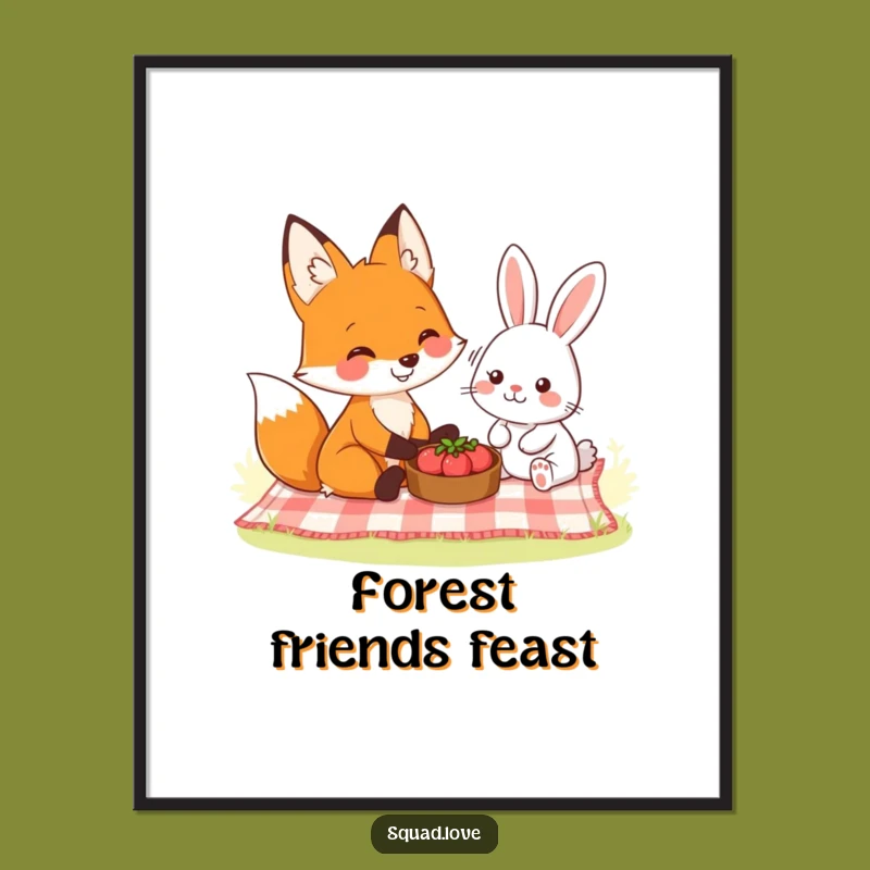 Funny Woodland Picnic Digital Art: Instant Fox and Rabbit Charm