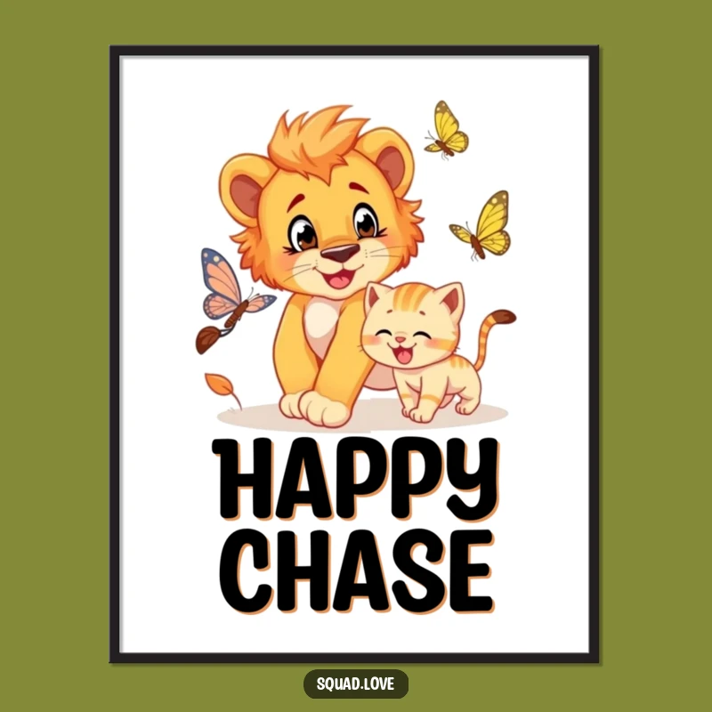 Funny Lion Cub & Kitten Digital Print - Instant Playful Wall Art