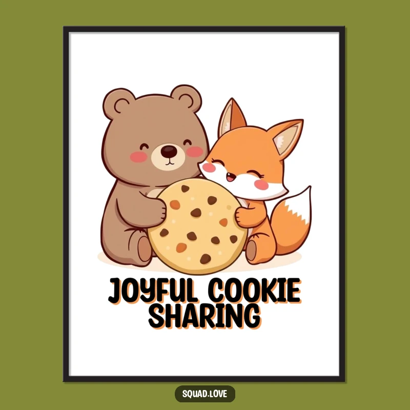 Funny Bear Fox Cookie Digital Art: Joyful Friends Sharing - Instant Gift