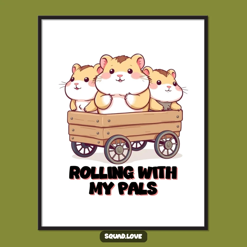 Funny Hamster Wagon Friends Digital Print - Instant Friendship Art Gift