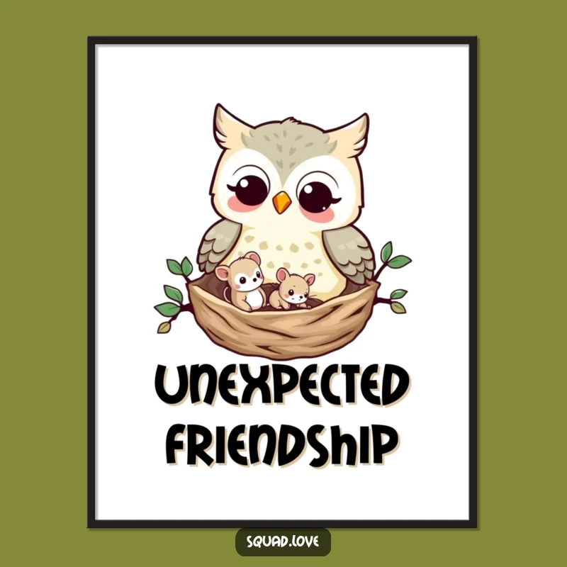 Funny Owl and Mouse Digital Art: Woodland Friends Download, Sweet Funny Gift for Instant Decor