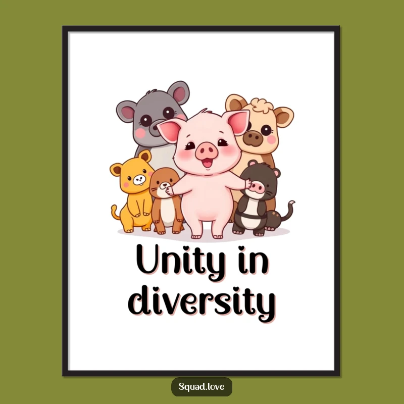 Funny Piglet & Friends Digital Art: Diverse Animals Unite, Inspiring Wall Funny Gift