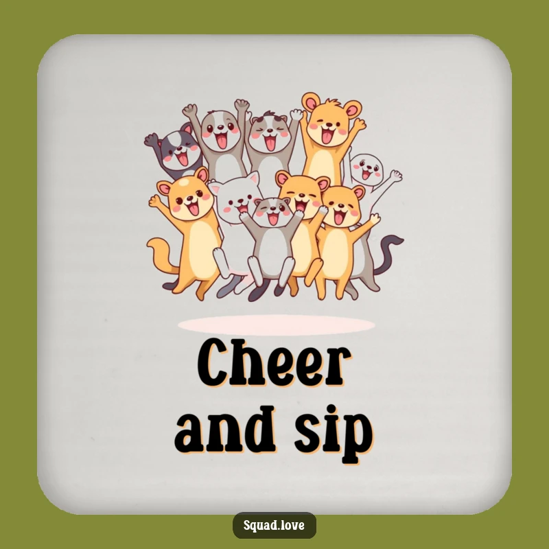 Funny Animal Friends Cheering Coasters - Protect Surfaces with Party Vibes