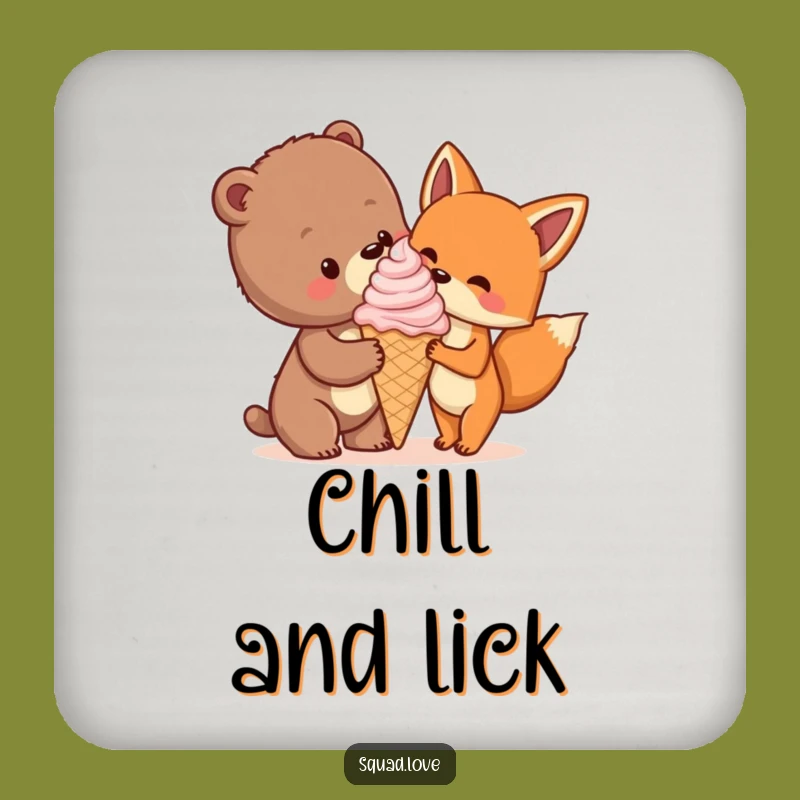 Funny Bear Cub & Fox Ice Cream Coaster Set, Table Protection Gift