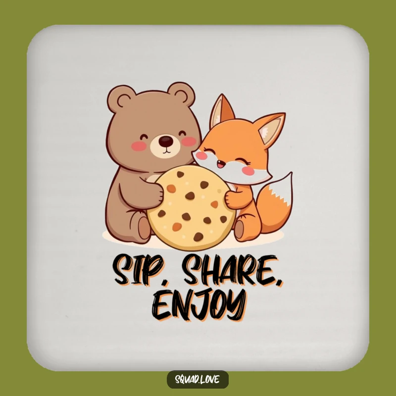 Funny Bear Fox Cookie Coaster: Joyful Friends Sharing - Bar Gift