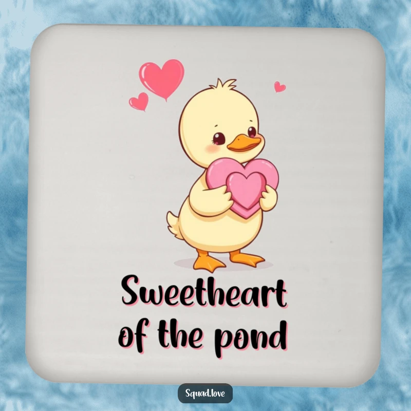 Funny Duckling Coaster Set: A baby duckling gives a handmade heart to its parents, cute and functional coasters to protect surfaces with love.
