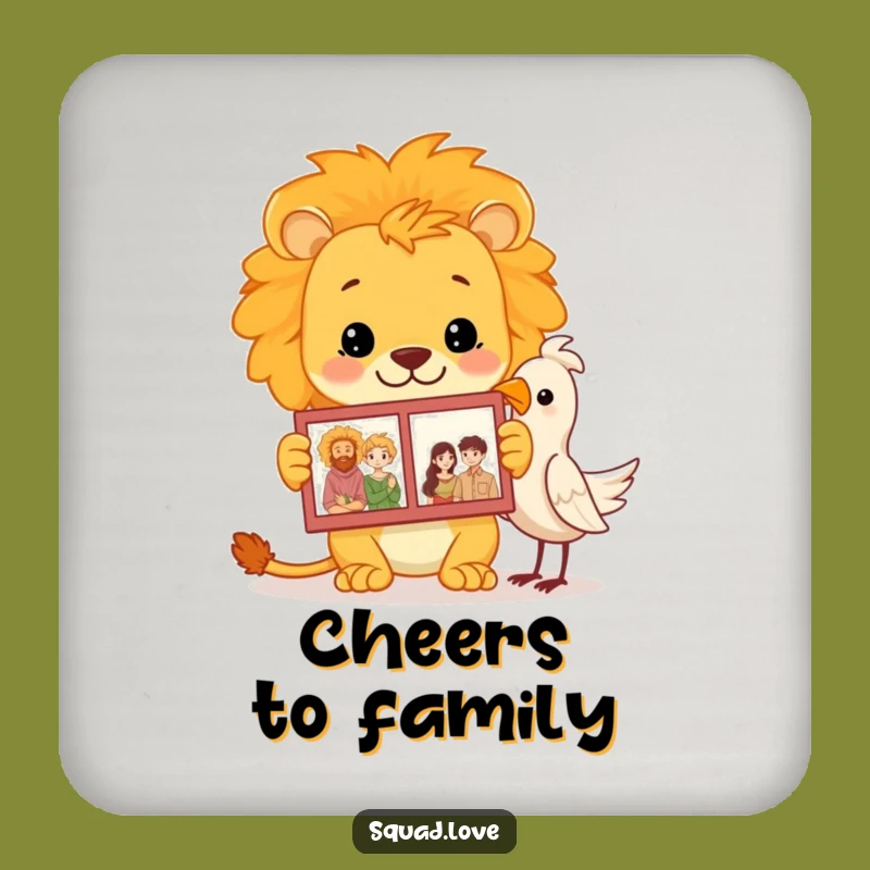 Funny Lion Family Album Coaster Set: Proud Dad Roars, Protective Funny Gift