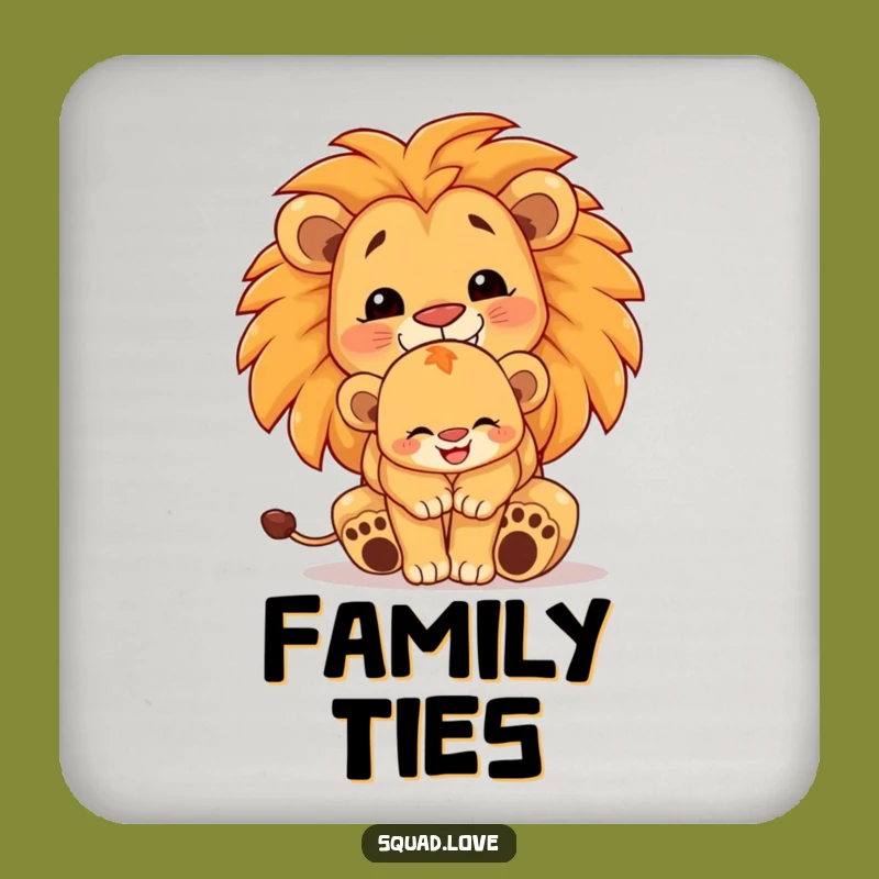 Funny Lion Family Hug Coasters - Protect Surfaces with Pride