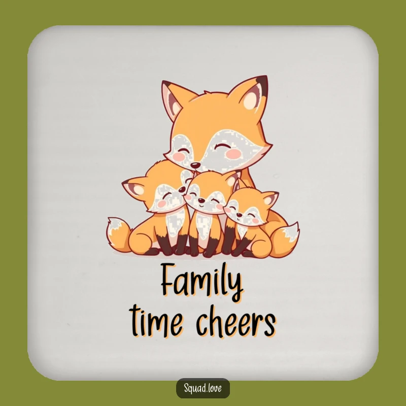 Funny Mother Fox & Kits Coaster Set: Protect Tables with Smiles