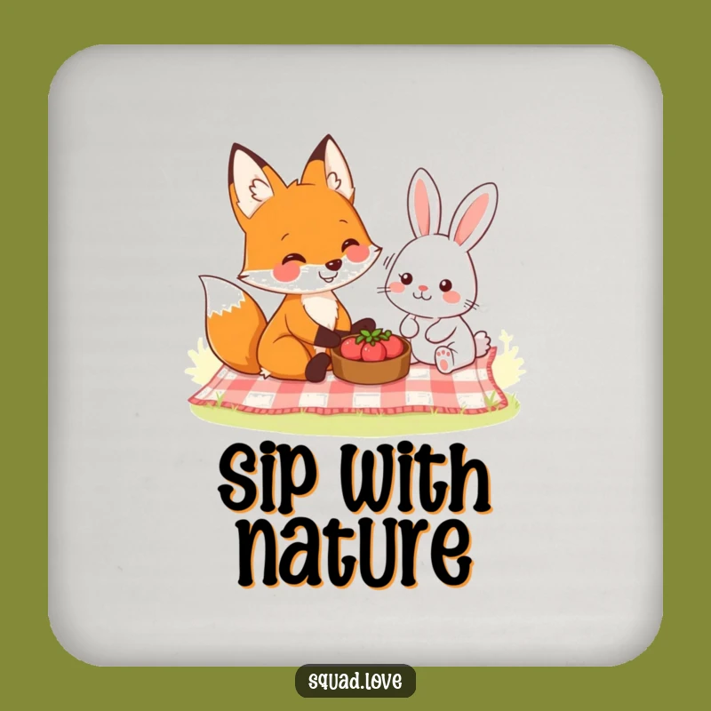 Funny Woodland Picnic Coaster: Protect Surfaces with Fox and Rabbit Charm