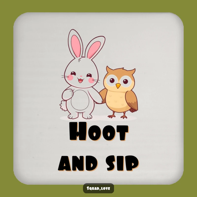 Funny Kawaii Bunny & Owl Coaster - Friendship Protection, Adorable Funny Gift
