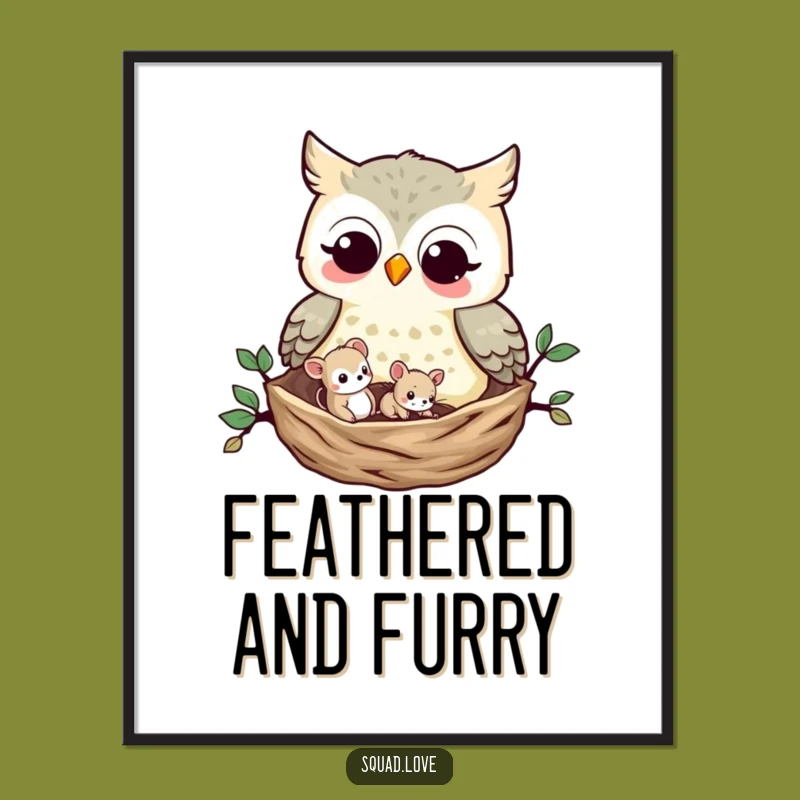 Funny Owl and Mouse Poster: Cute Woodland Art Print, Sweet Funny Gift for Nursery and Kids Room