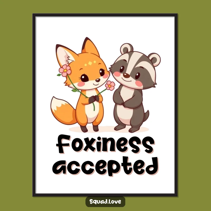 Funny Fox & Badger Flower Poster - Whimsical Woodland Art for Your Home