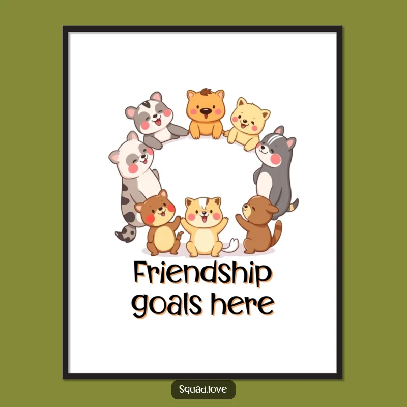 Funny Animal Friends Poster: Laughter Circle Art, Instant Joy, Gift
