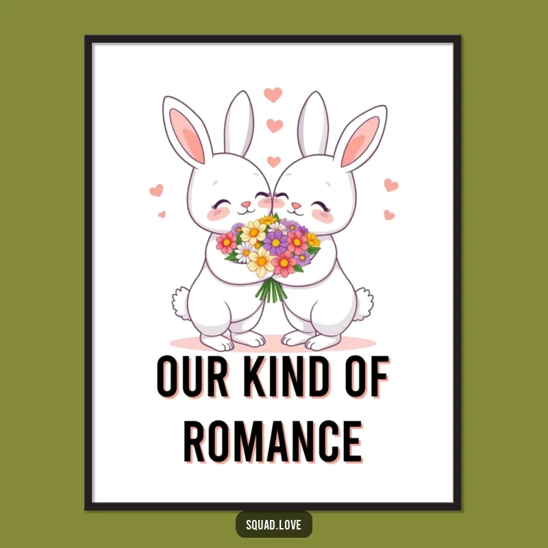 Funny Bunny Couple Poster - Romantic Art, Perfect Funny Gift for Wall Decor
