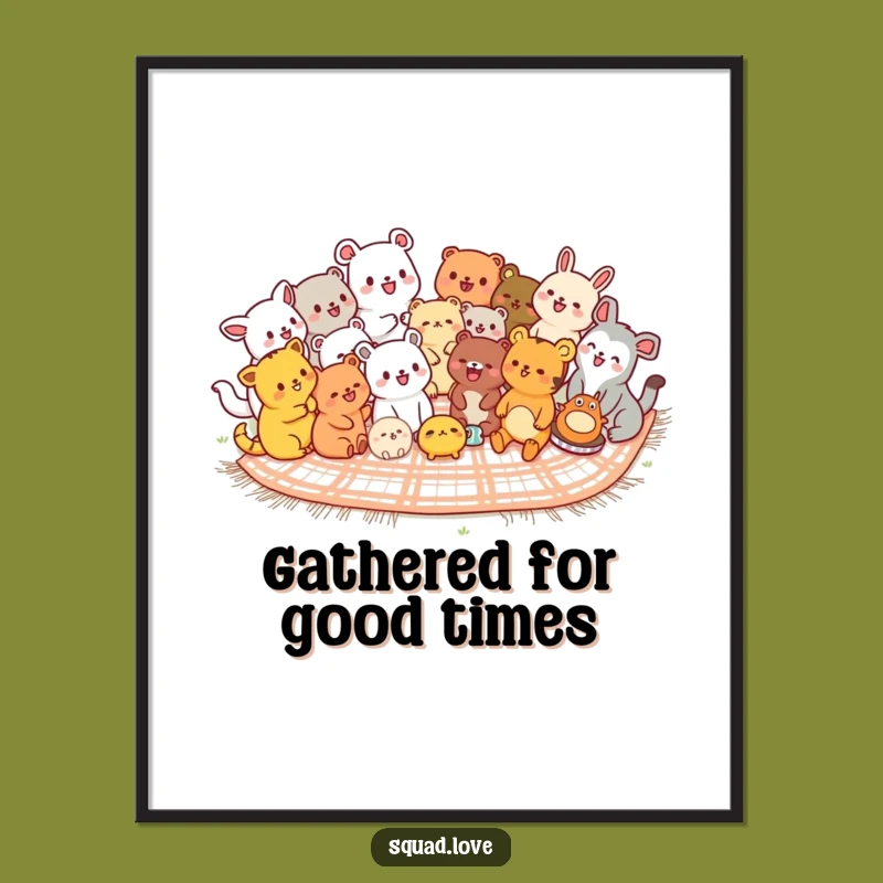 Funny Kawaii Animals Poster - Picnic Art for Cheerful Decor