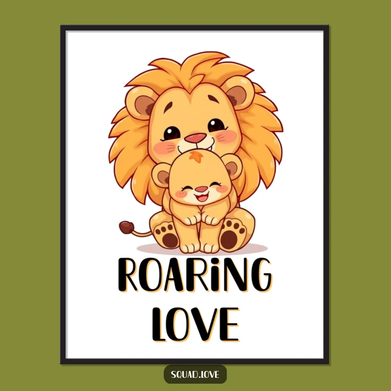 Funny Lion Family Hug Poster - Majestic & Heartwarming Art