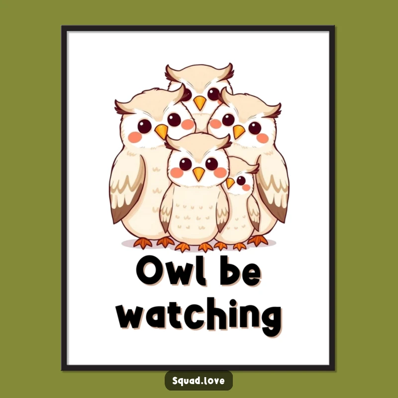 Funny Owl Family Hug Poster: Adorable Smiles & Woodland Art, Perfect Gift