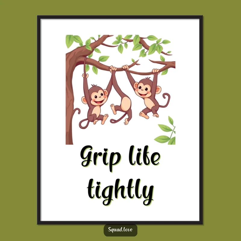 Funny Monkey Swing Poster - Playful Primate Wall Art Gift
