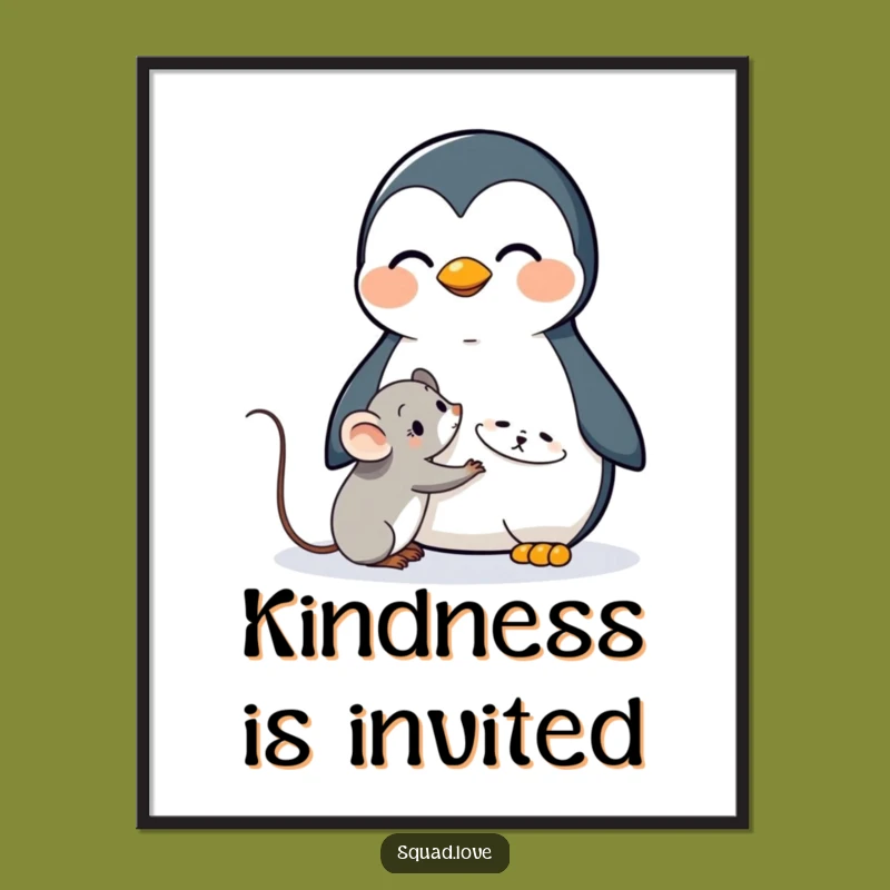Funny Penguin & Mouse Hug Poster: Adorable Art for a Happy Home!
